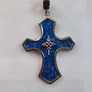 Whitney Kelly Large Cross Lapis Lazuli Sterling Silver Pendant Enhancer Easter